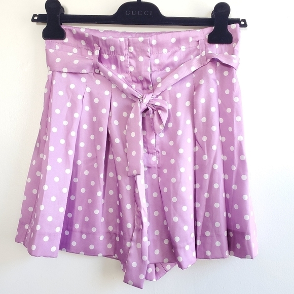 New Zara Polka Dot High Waist Flowy Satin Belted Paperbag Lilac Shorts NWT Small - Picture 9 of 13